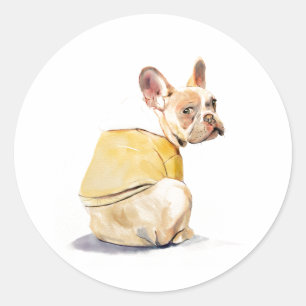 Autocollant Rond Drôle de Bouledogue Français