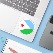 Autocollant Rond du Drapeau de Djibouti (Ordinateur portable avec iPhone)