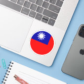 Autocollant rond du drapeau de Taïwan (Ordinateur portable avec iPhone)
