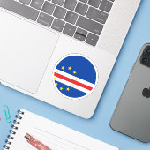 Autocollant Rond du Drapeau du Cabo Verde (Ordinateur portable avec iPhone)