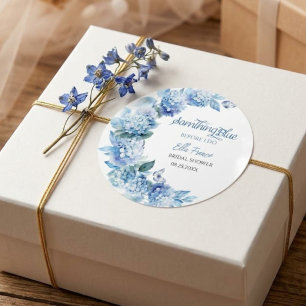 Autocollant Rond Élégant Bleu Floral pour Enterrem