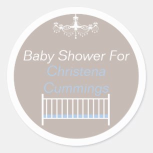 Autocollant Rond Élégant Lustre Baby Shower Bleu