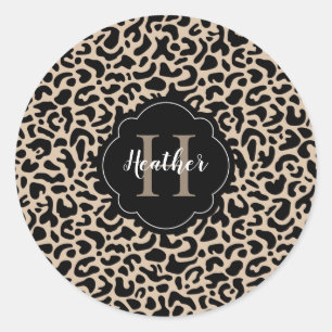 Autocollant rond Empreinte de léopard Monogram cla