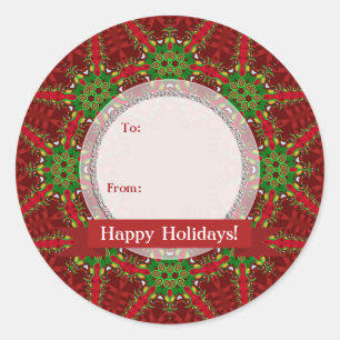 Autocollant Rond Étiquette Cadeau Rouge+Vert Noël