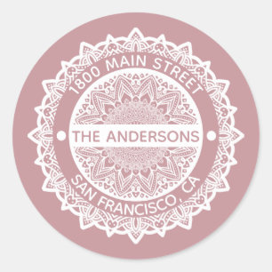 Autocollant rond Étiquette de adresse mandala viol
