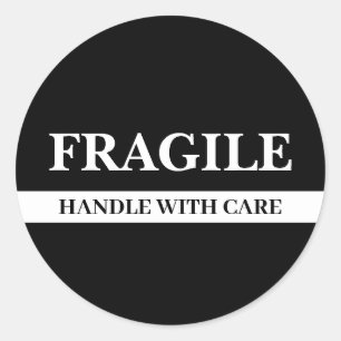 Autocollant Rond Étiquette Fragile Noir & Blanc Mi