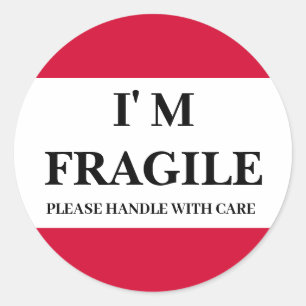 Autocollant rond étiquette fragile rouge