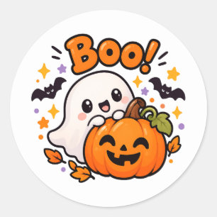 Autocollant rond fantôme citrouille Halloween mign