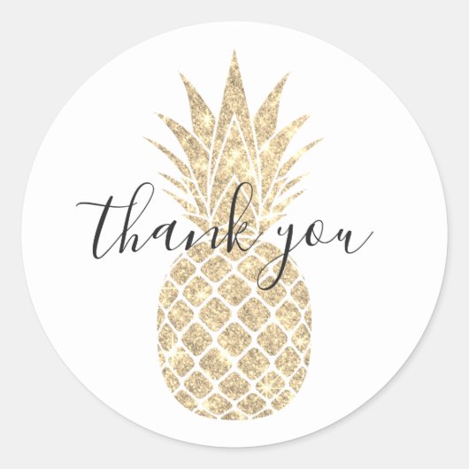 Autocollant rond Faux Glitter Pineapple Merci (Devant)