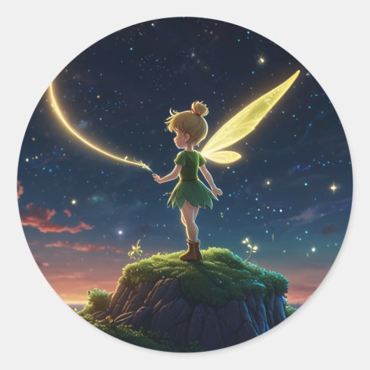 Autocollant rond Fée de la Lune (Devant)