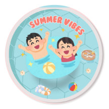 Autocollant rond fête au bord de la piscine mignon