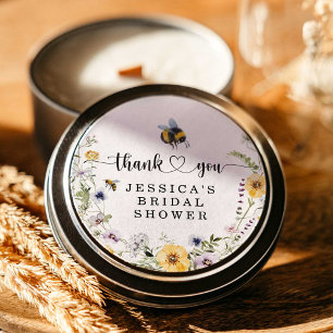 Autocollant Rond Fête de Mariage Abeille Fleur Sau