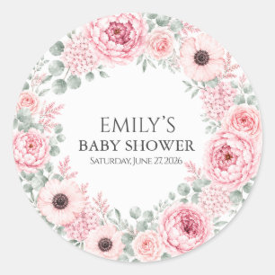Autocollant Rond Fête de Naissance Rose Poussiéreu