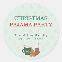 Autocollant Rond Fête de Pyjama de Noël Rétro