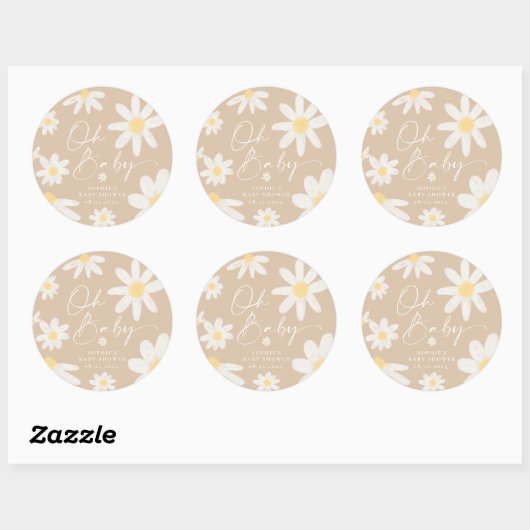 Autocollant rond Fleur de Daisy Boho (Feuille)