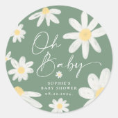 Autocollant Rond Fleur de Daisy Vert Sauge Boho (Devant)
