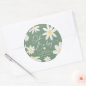 Autocollant Rond Fleur de Daisy Vert Sauge Boho (Enveloppe)