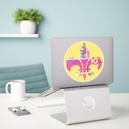 Autocollant Rond Fleur De Lis Artistique (Ordinateur portable sur le bureau)