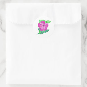 Autocollant rond Fleur d'hibiscus d'aquarelle rose