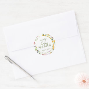 Autocollant rond fleur sauvage Baby shower personn