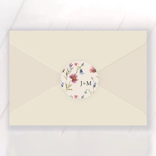 Autocollant rond Fleur sauvage classique Mariage B