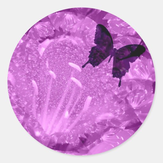 Autocollant Rond Fleurs Papillon Violet (Devant)