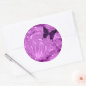 Autocollant Rond Fleurs Papillon Violet (Enveloppe)