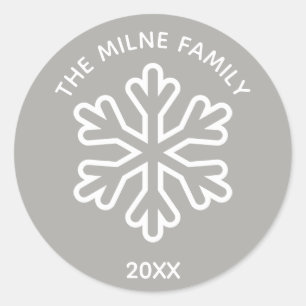 Autocollant rond flocon de neige nom/année gris