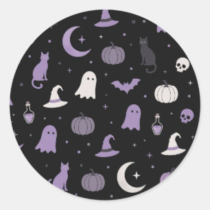 Autocollant rond Halloween mignon et effrayant lav