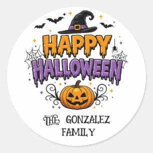 Autocollant rond Happy Halloween Famille