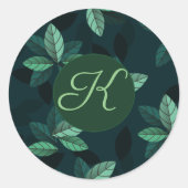 Autocollant rond initial monogramme Feuille PERSON (Devant)
