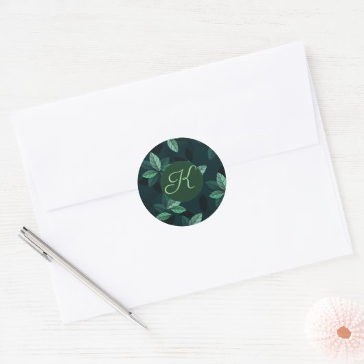 Autocollant rond initial monogramme Feuille PERSON (Enveloppe)