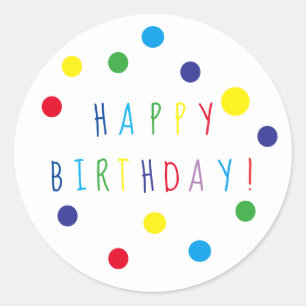 Autocollant rond Joyeux Anniversaire à pois coloré