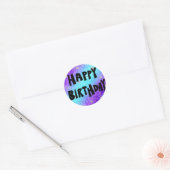Autocollant rond Joyeux Anniversaire avec fleurs (Enveloppe)