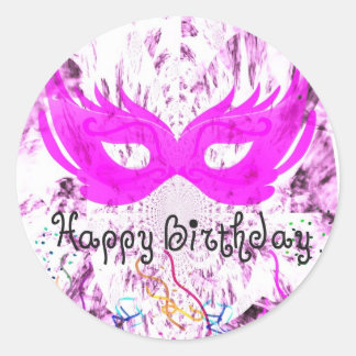 Autocollant Rond Joyeux Anniversaire Mascarade Ros