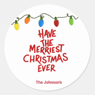 Autocollant Rond Joyeux Noël Lettré à la Main