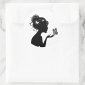 Autocollant Rond La femme papillons blancs (Sac)