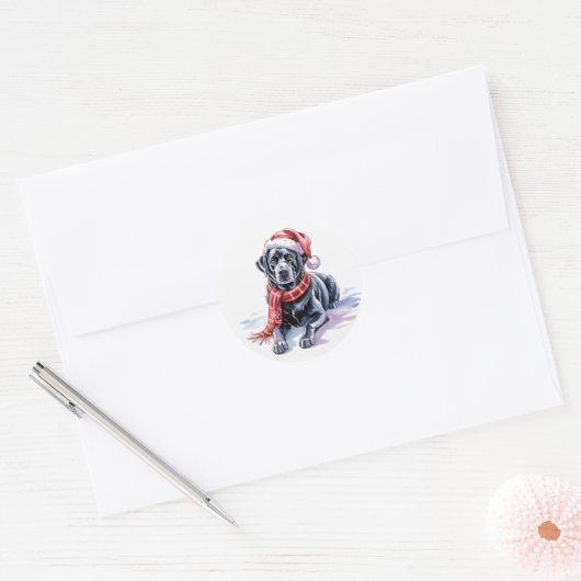 autocollant rond Labrador Noël (Enveloppe)