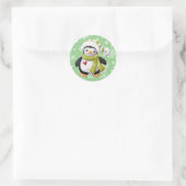 Autocollant Rond Manchot Noël Vert (Sac)