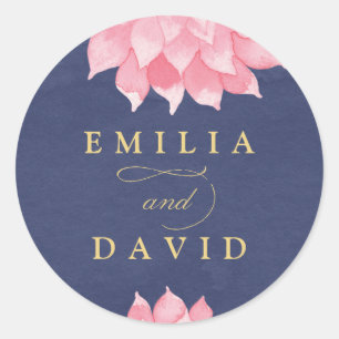 Autocollant rond Mariage Blush Floral Dahlia