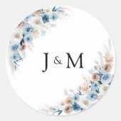 Autocollant rond Mariage classique Boho bleu (Devant)