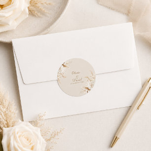 Autocollant Rond Mariage Élégante Rose d'Ivoire