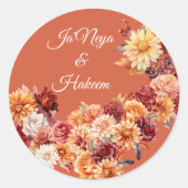 Autocollant rond Mariage Floral Automne (Devant)