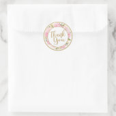 Autocollant rond Mariage Merci rose et or (Sac)