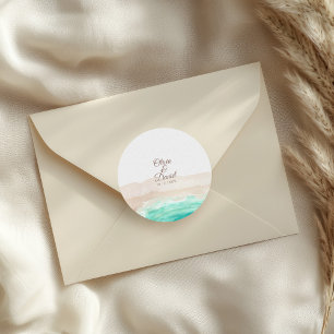 Autocollant Rond Mariage Tropical à l'Aquarelle su