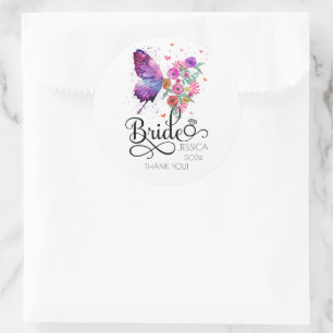 Autocollant rond Mariée bohème floral papillon