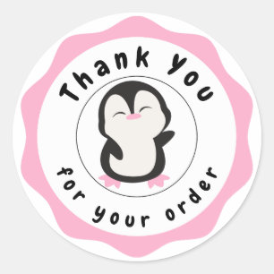 Autocollant rond merci mignon rose et noir