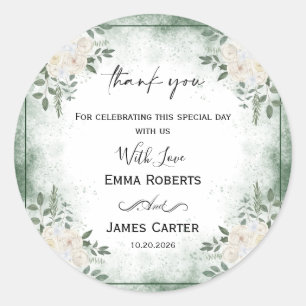 Autocollant Rond Merci Minimaliste avec Feuillage