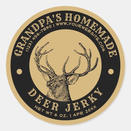 Autocollant rond Modèle maison Deer Jerky Étiquett (Devant)