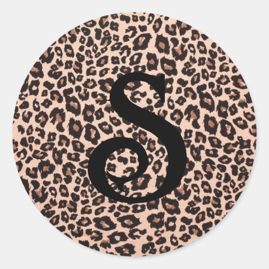 Autocollant rond monogramme à motif léopard (Devant)